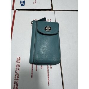 Vintage Coach Teal Leather Zip Around Wallet Excellent Condition With Brass Lock